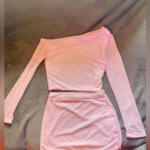 Pink Sparkle Two-Piece Crop Top & Skirt Set